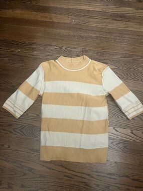 We The Free Cream and Tan Striped Short Sleeve Tee